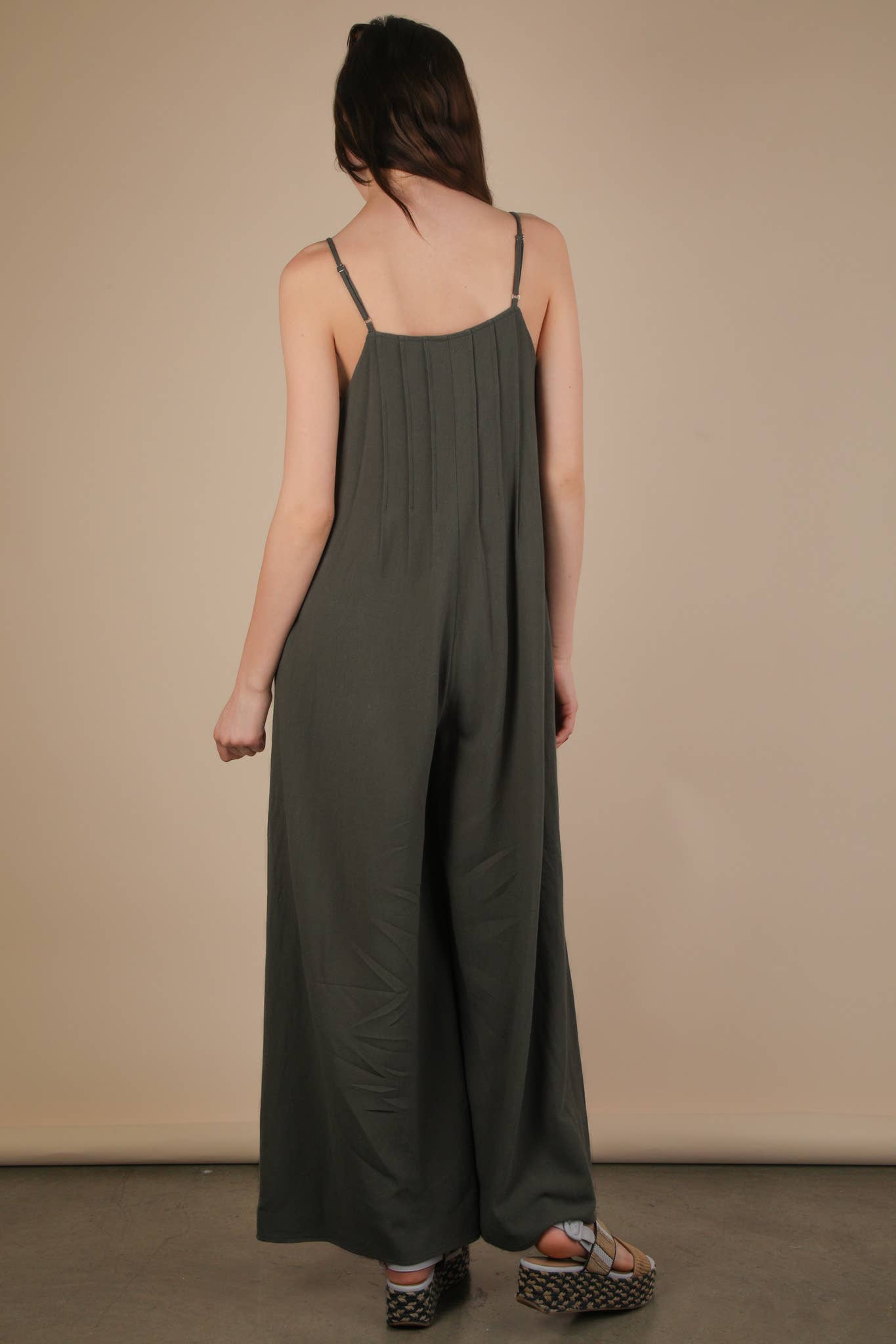 Pleated Solid Woven Sleeveless Jumpsuit