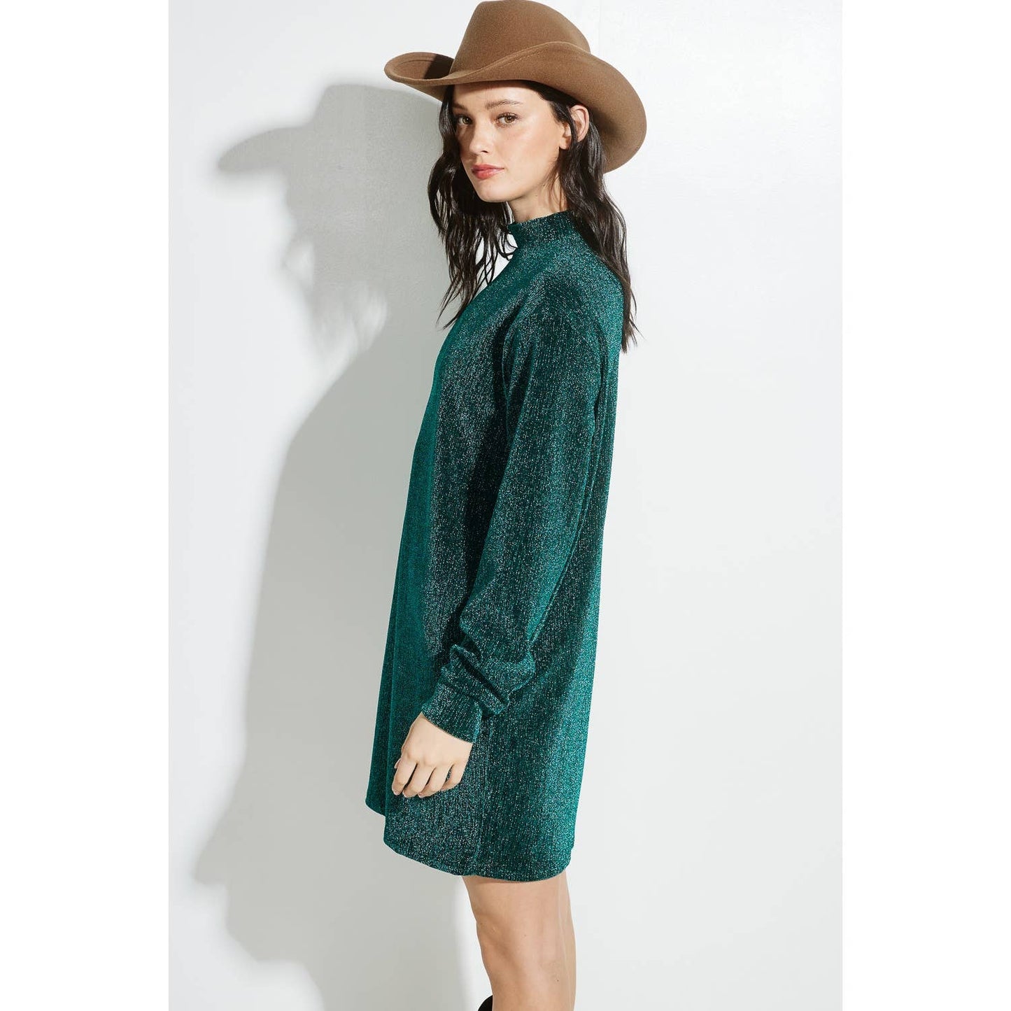 Sparkling Lurex mock neck mini dress