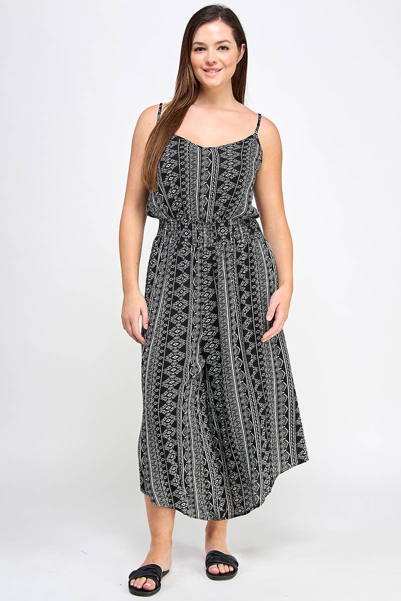 Plus Size Sleeveless Boho Print Jumper