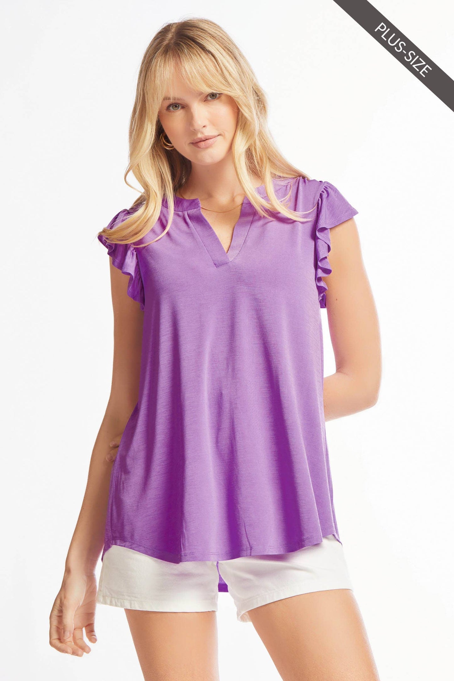 Dear Scarlett - PLUS SIZE Lizzy Flutter Top Featuring China Collar