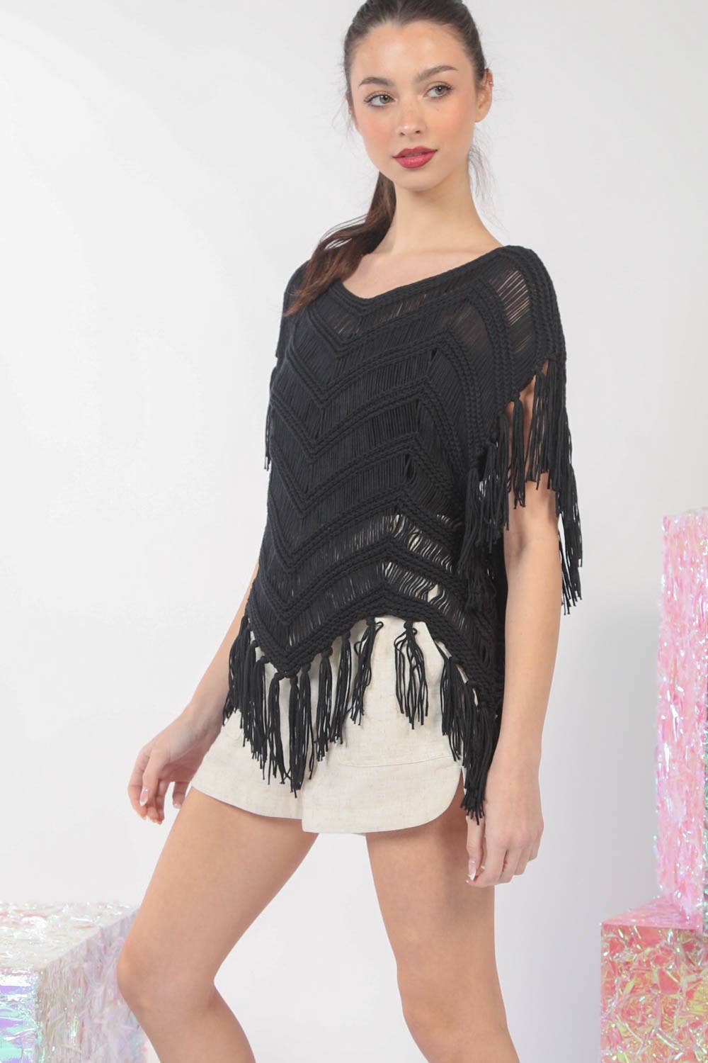 Fringe Detail Oversized Sweater Top