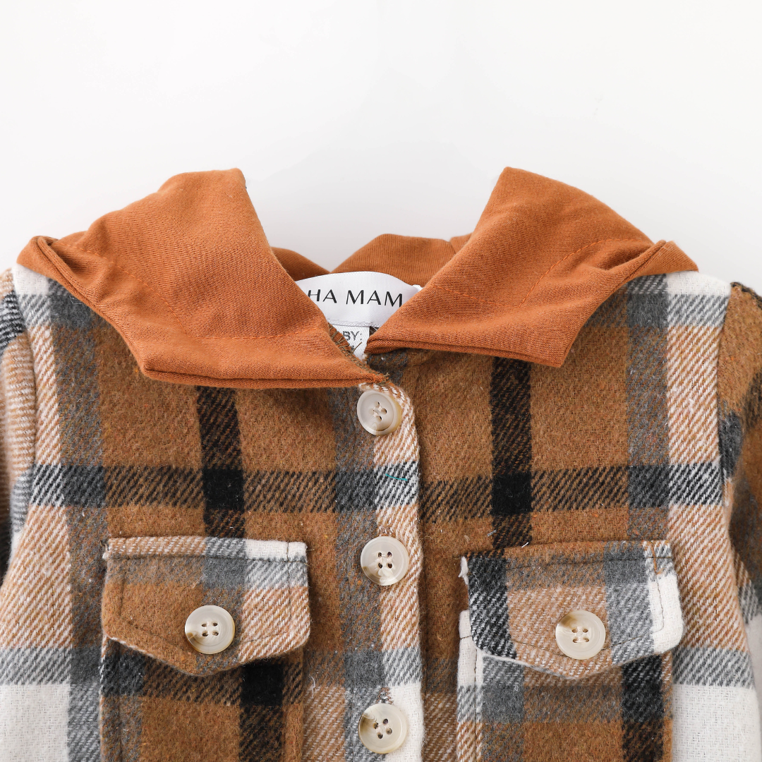 HAHA MAMA Clothing - Hooded Brown & Gray Flannel Jacket Mother and Son- Women's