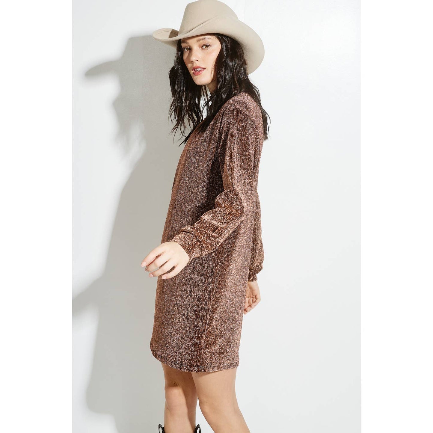 Sparkling Lurex mock neck mini dress