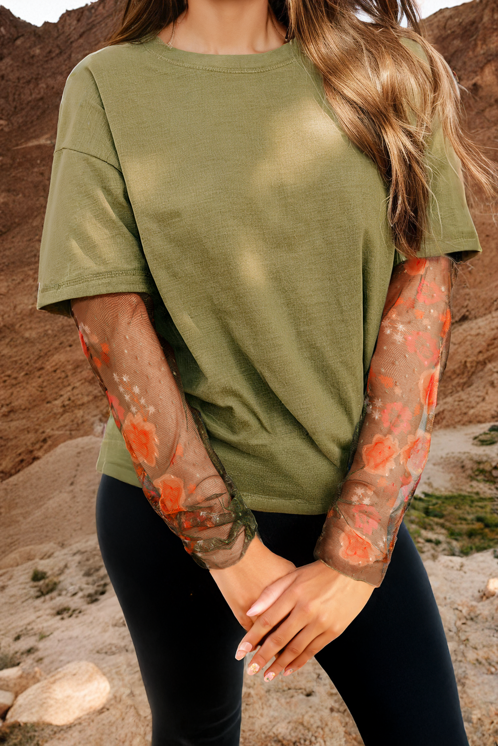 Floral Long Sleeve Patchwork Tee
