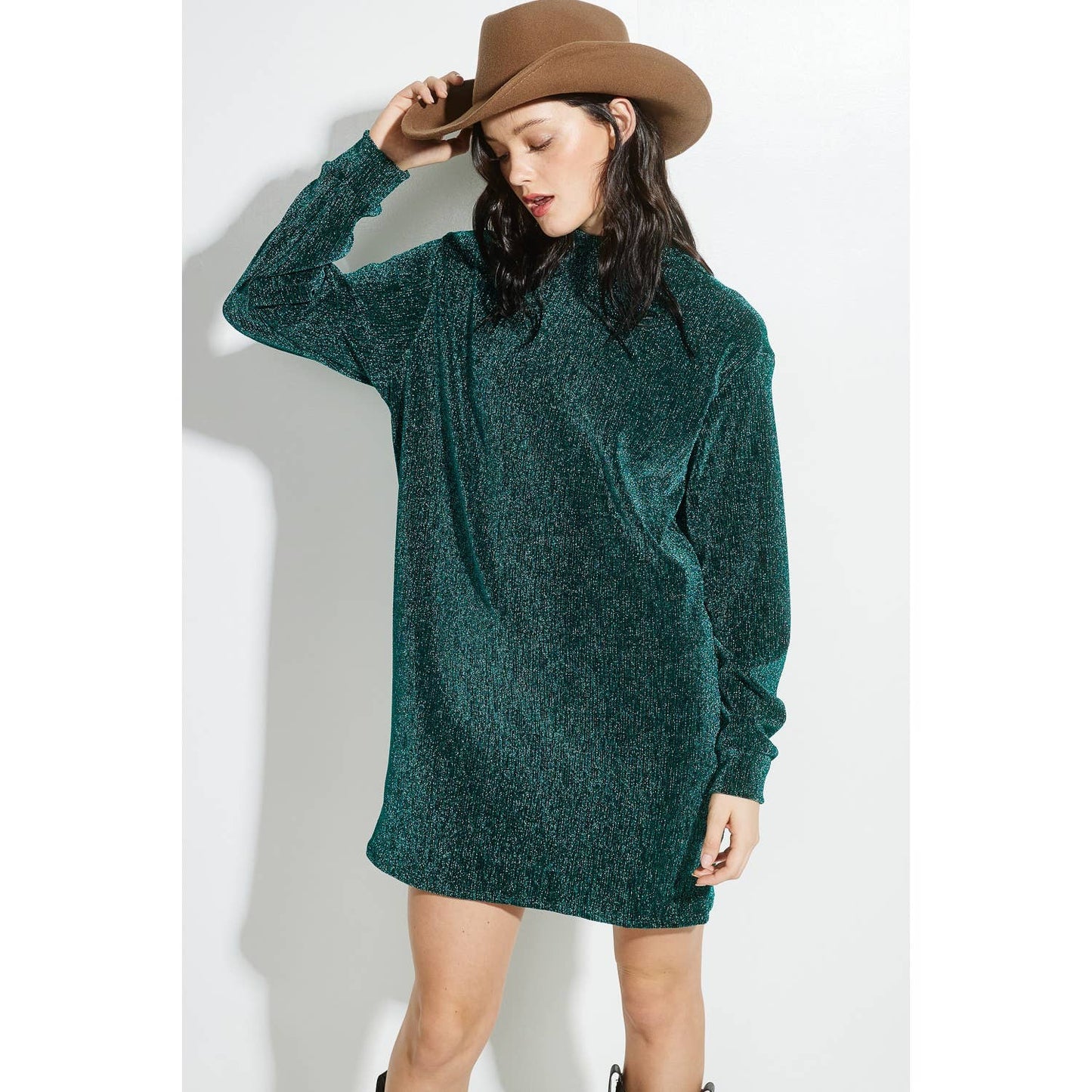Sparkling Lurex mock neck mini dress