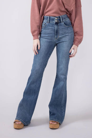 JUDY BLUE - HIGH WAIST TWO BUTTON FLARE WITH TINT JEANS - 82630