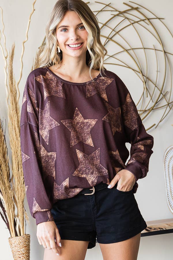 Knit star print sweatshirt