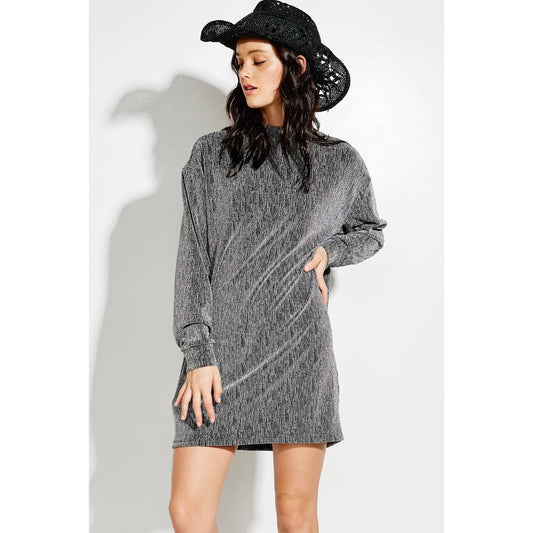 Sparkling Lurex mock neck mini dress