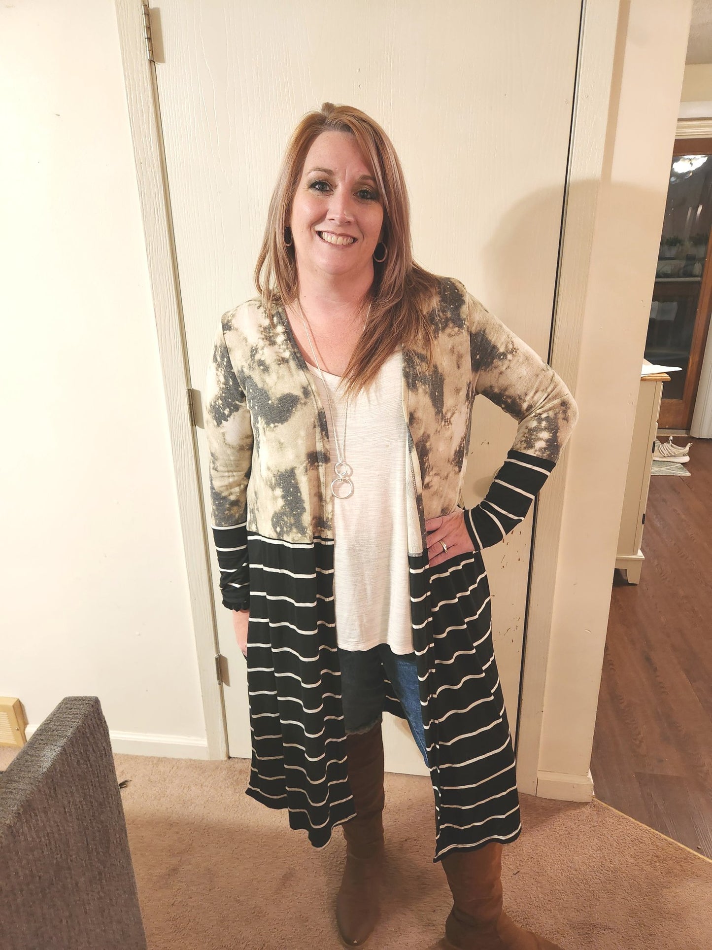 Open front color block cardigan