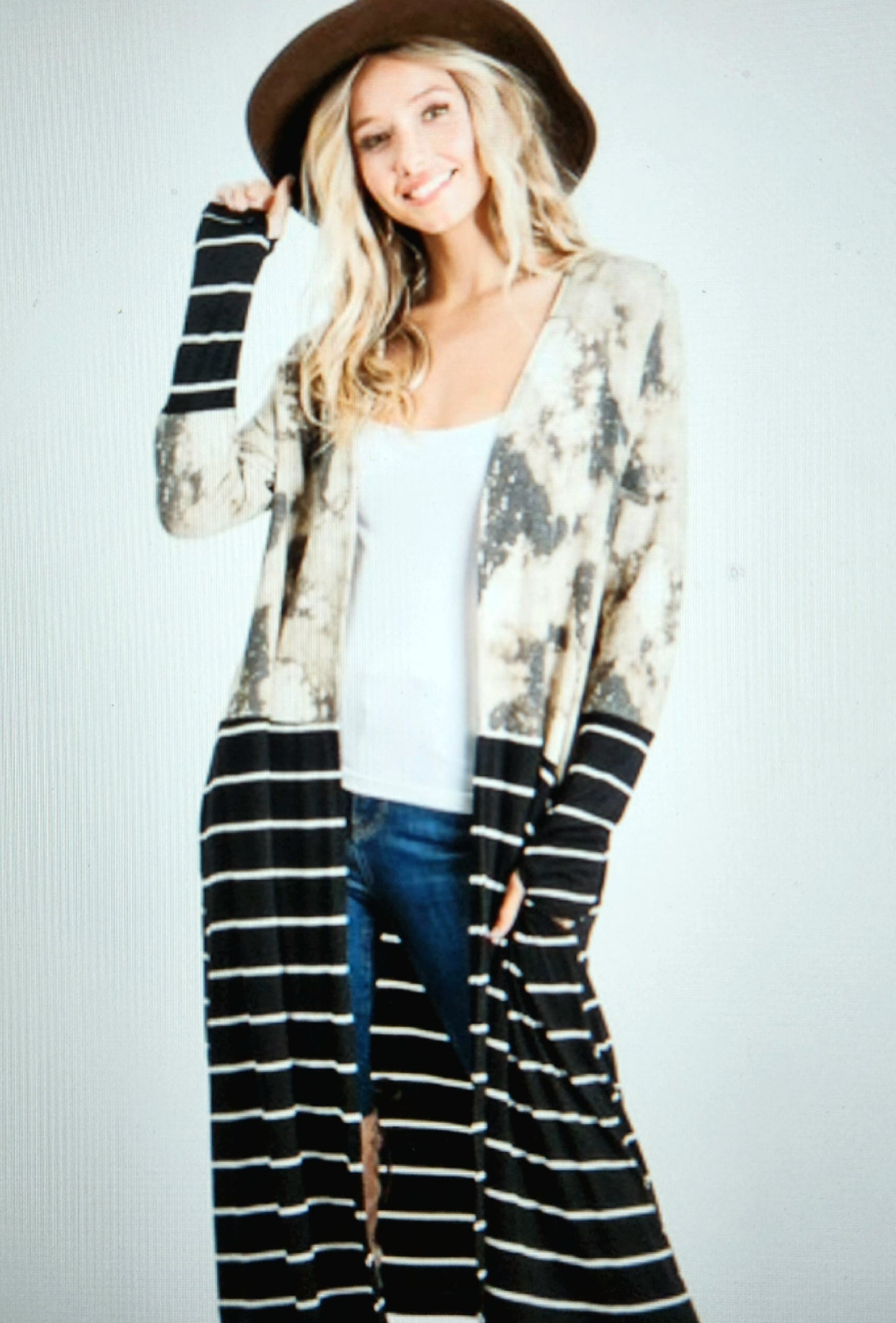Open front color block cardigan