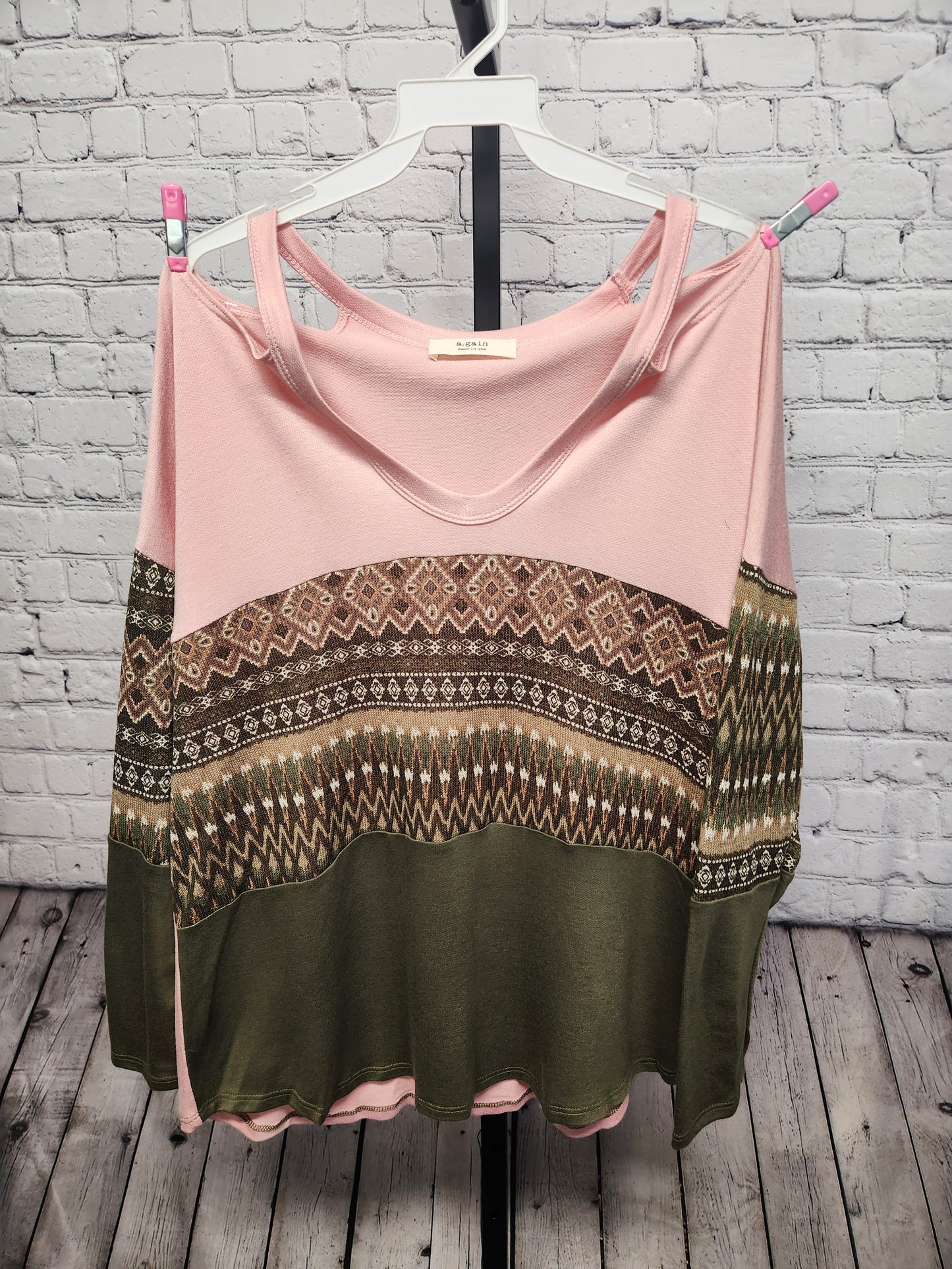 Aztec printed fabric v neck top