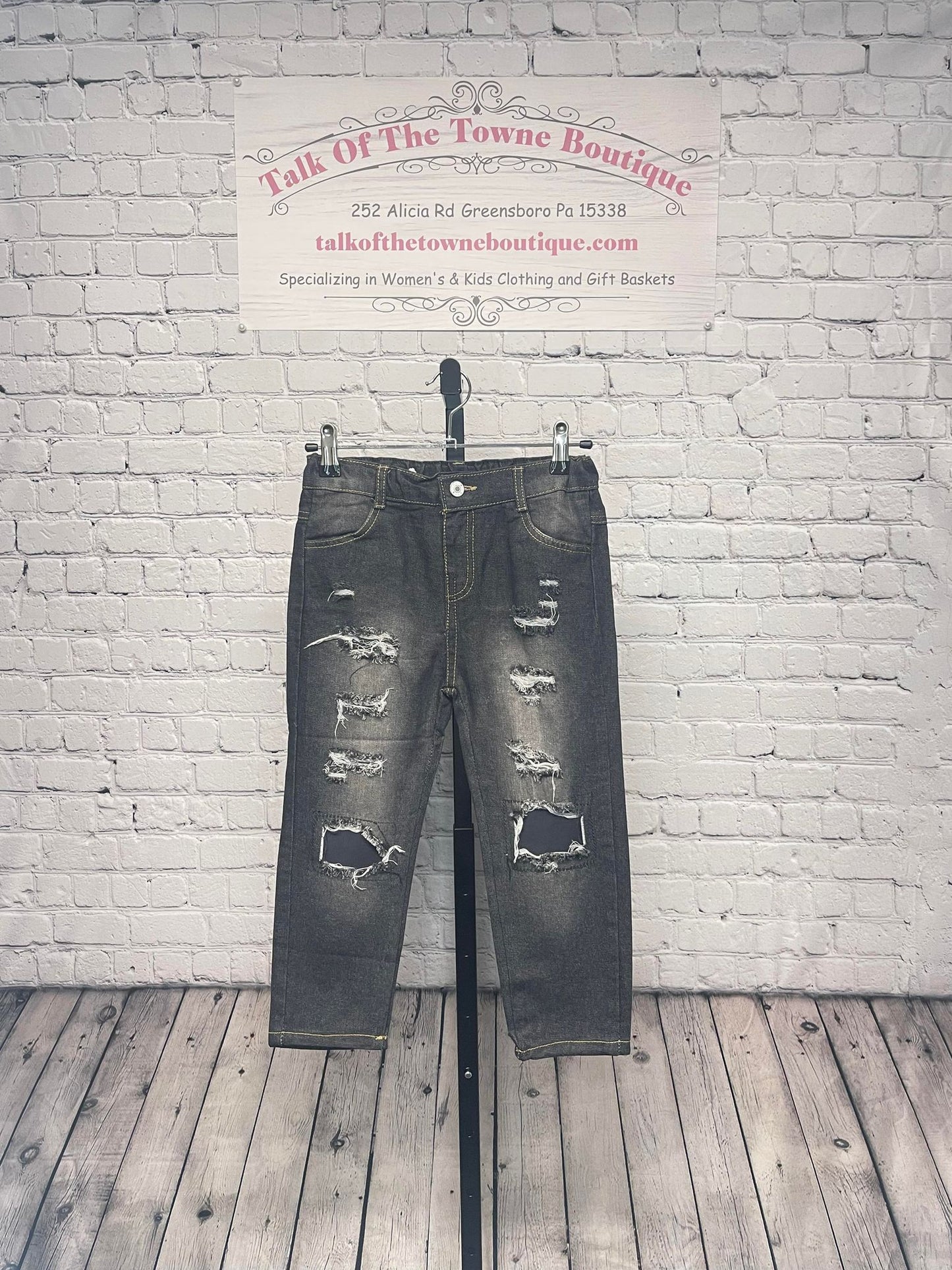 Boys Denim Pants - Black distressed