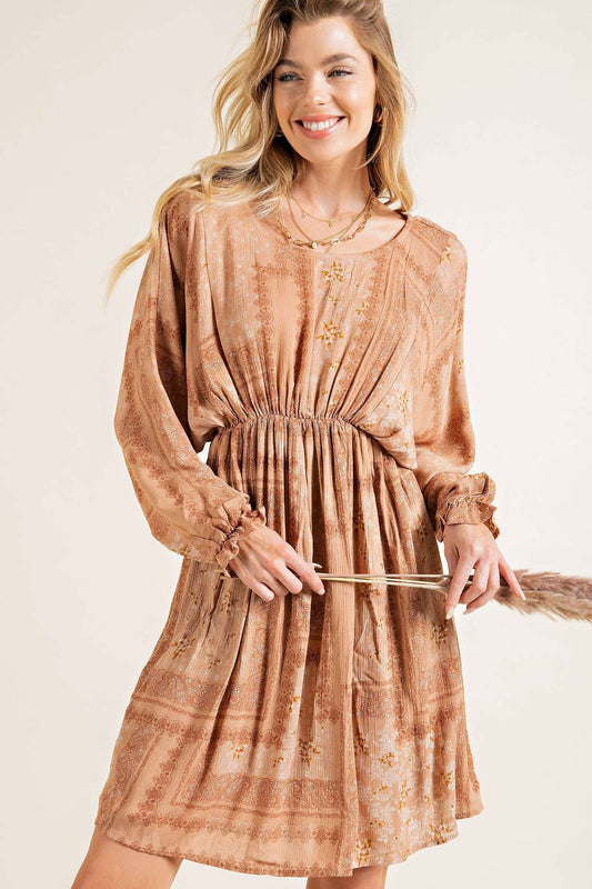 Dolman ruffled edge long sleeve woven mini dress