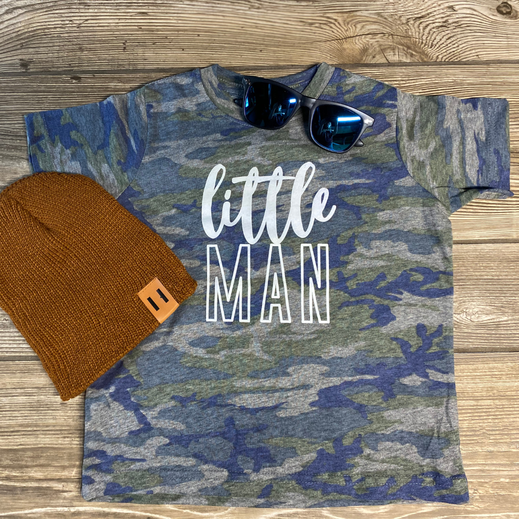 HAHA MAMA Clothing - Little Man Smokey Grey Camo- Child T-Shirt/ONESIE
