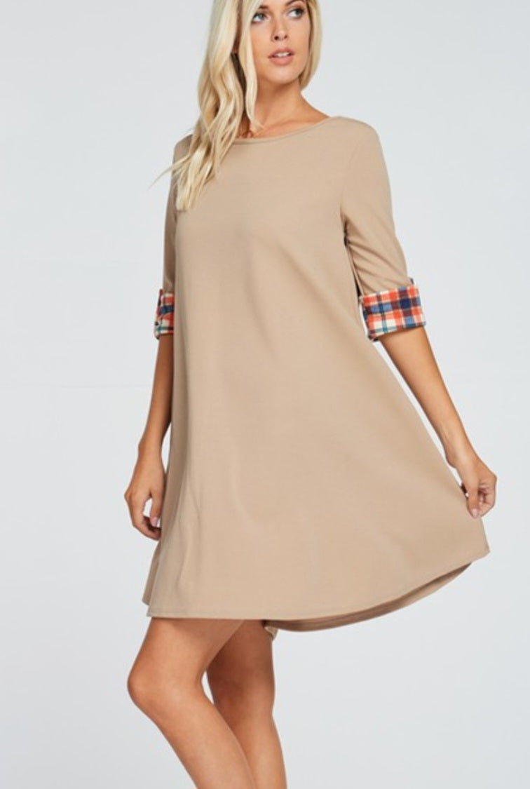 Knit Dress with Plaid Cuff
