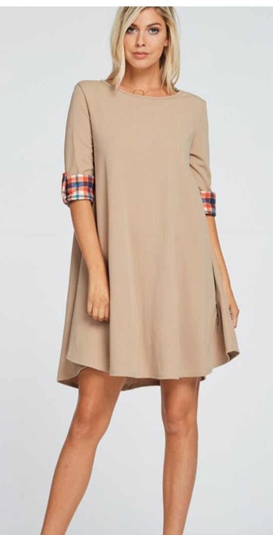 Knit Dress with Plaid Cuff