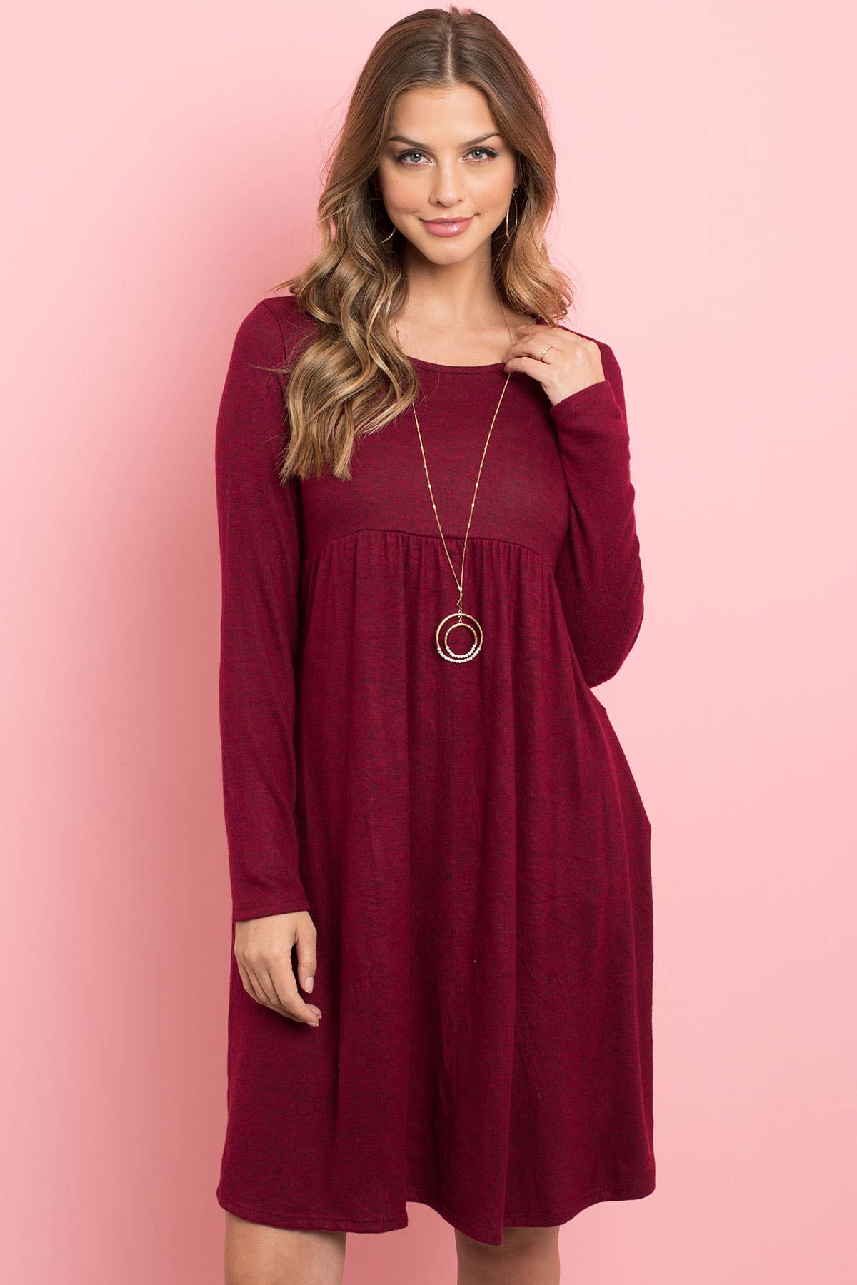 Boat neck brushed hacci hem dress