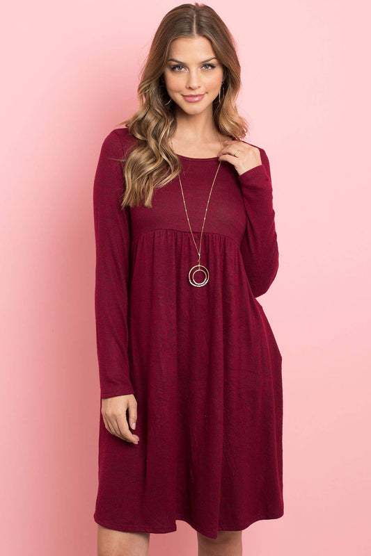 Boat neck brushed hacci hem dress