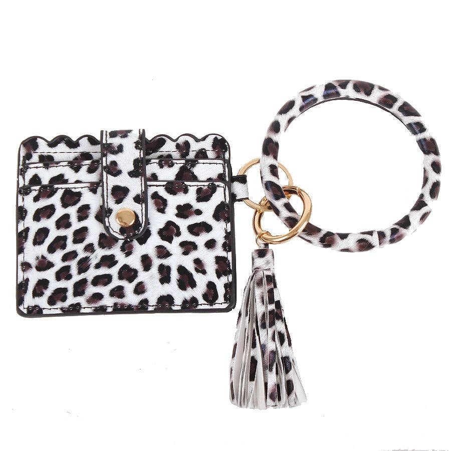 WHITE LEOPARD Bangle/Key-Chain/Wallet w/ ID Wind: White Leopard