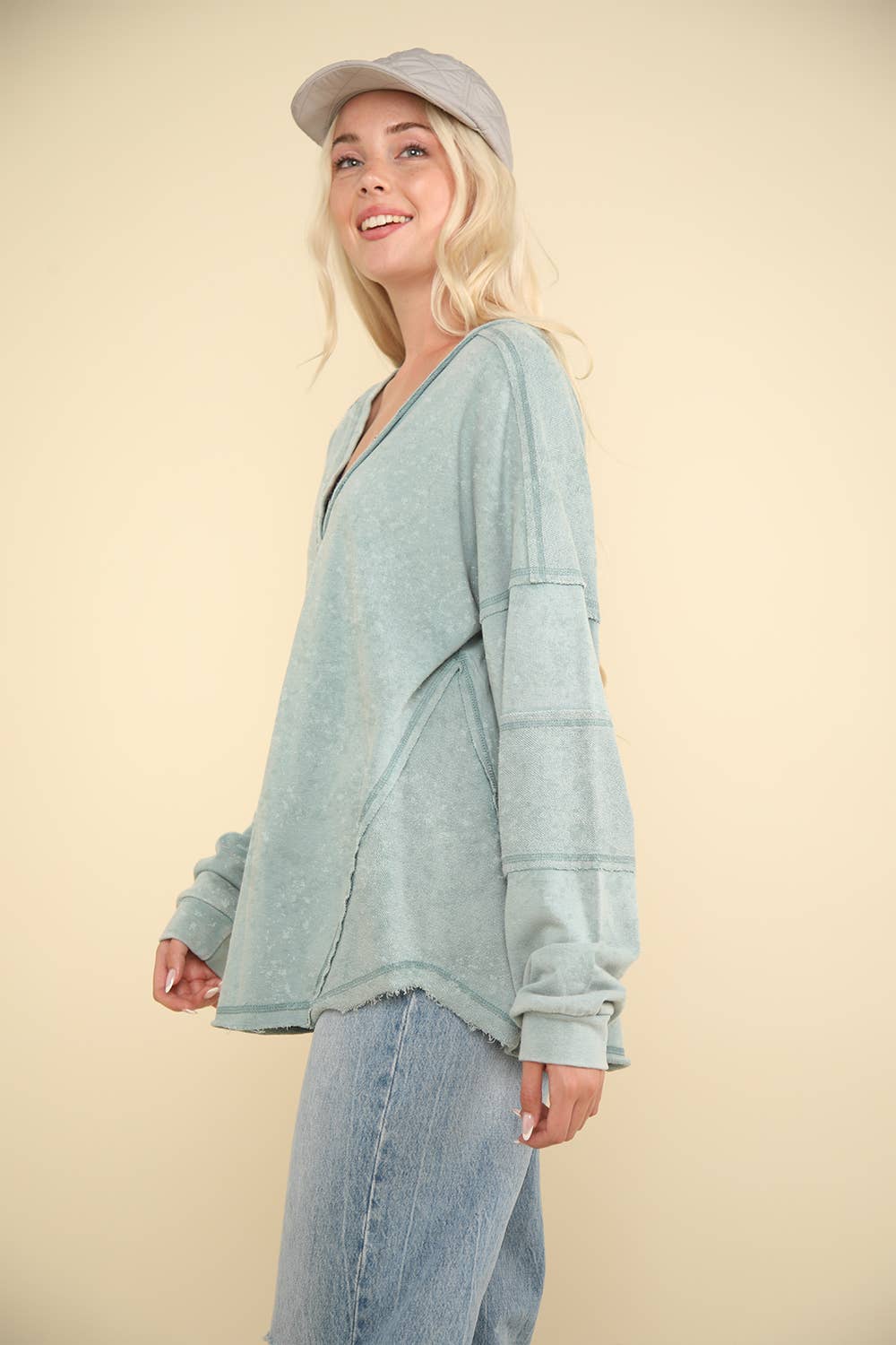 Knit V-Neck Oversized Top