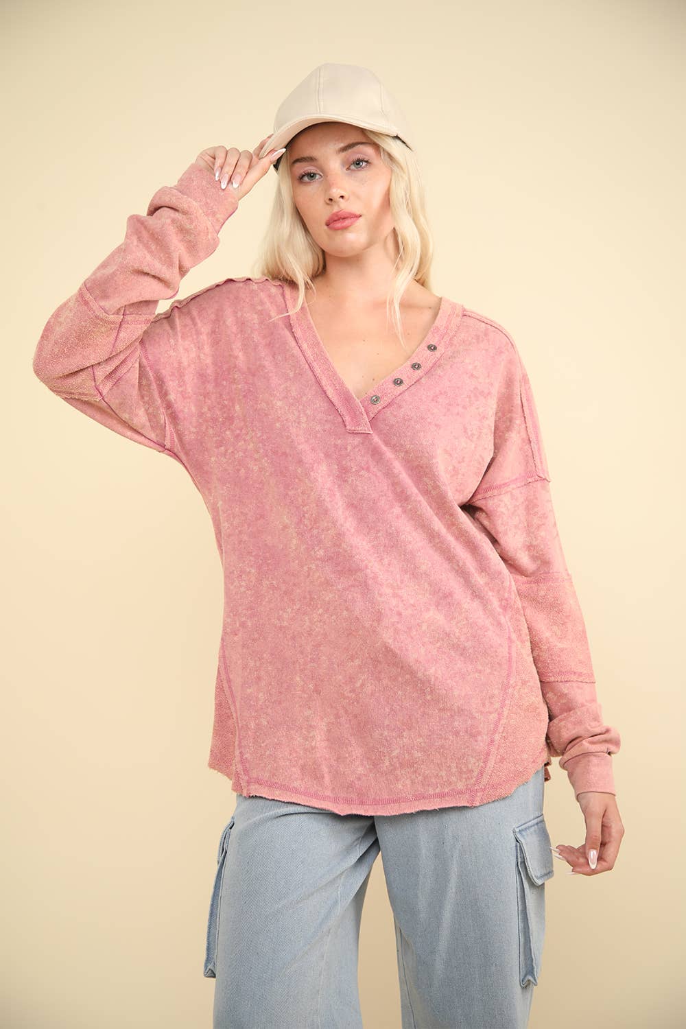 Knit V-Neck Oversized Top