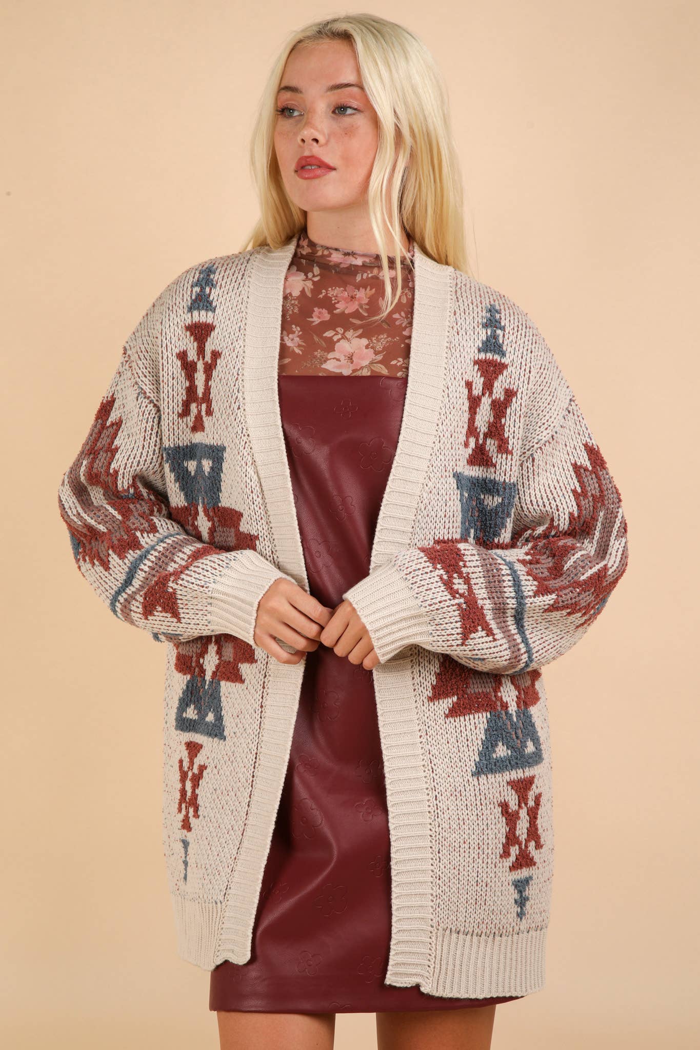 Aztec Printed Knit Sweater Cardigan