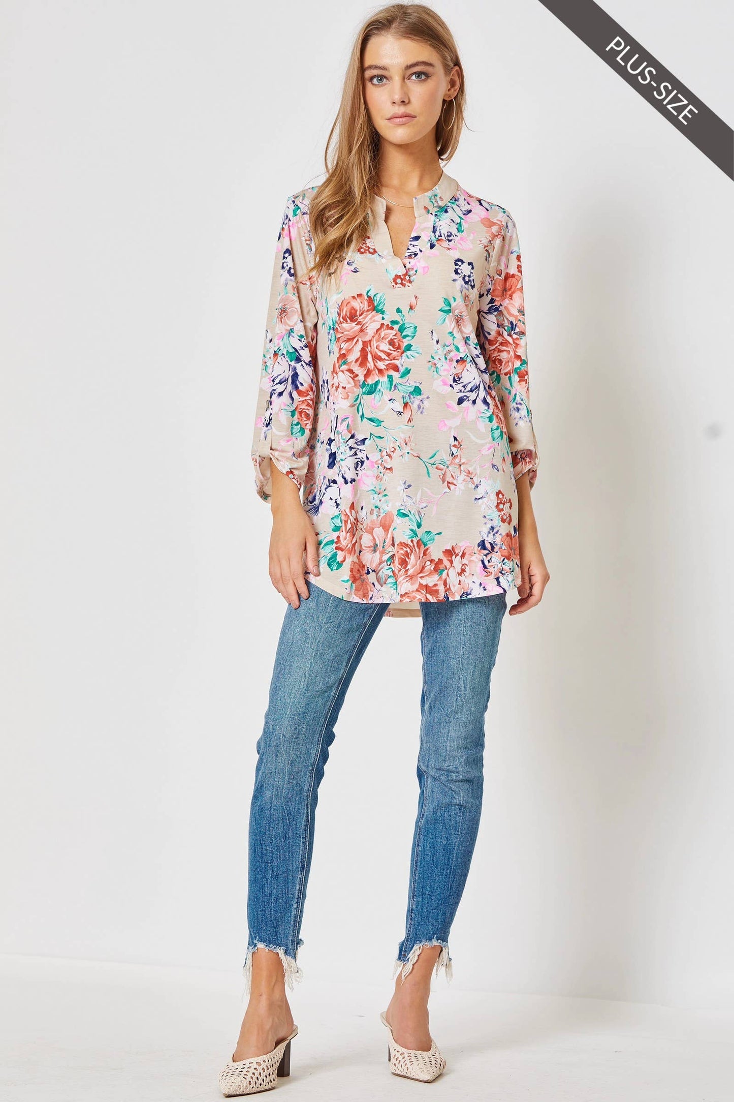 Dear Scarlett - PLUS SIZE Lizzy 3/4 Floral Wrinkle Free Top