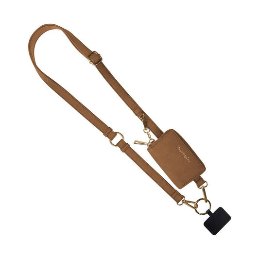 Save The Girls - Clip & Go Strap with Pouch Brushed Vegan Leather Collection: Brown - Brown Pouch