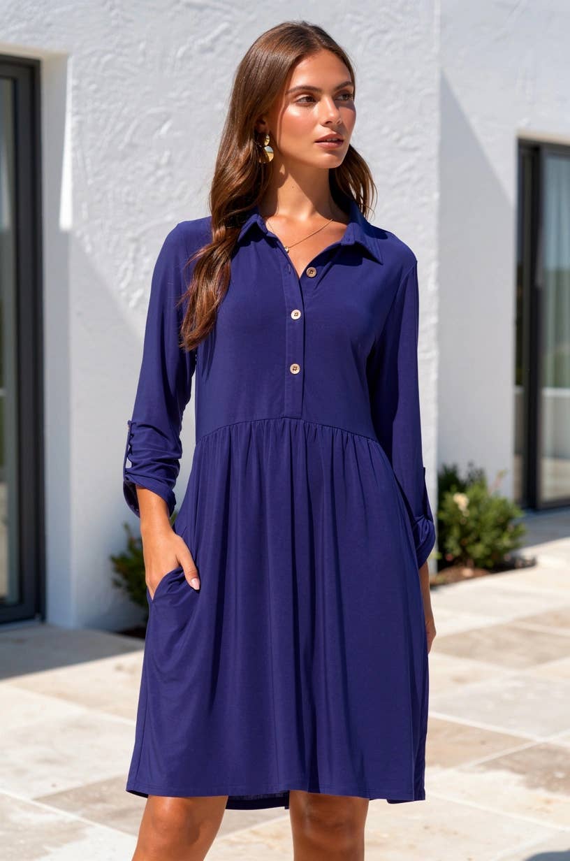 Collared Shirt Dress w/ Pockets