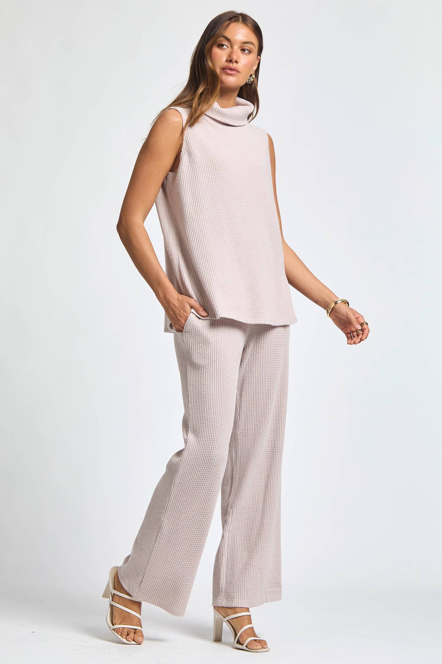 Dear Scarlett - 3 Piece Set Cowl Neck Tank Top + Cardigan + Pants