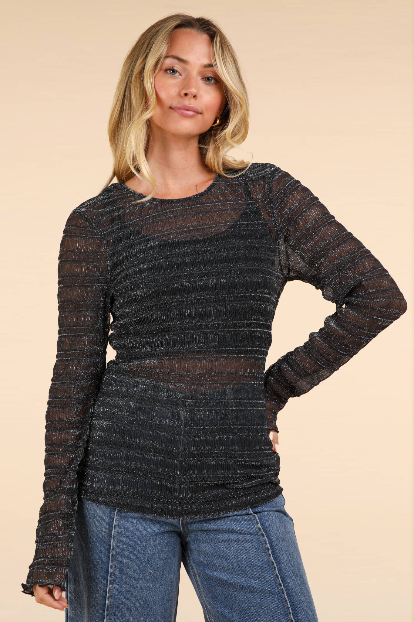 High Neck Fitted See-Thru Lurex Top