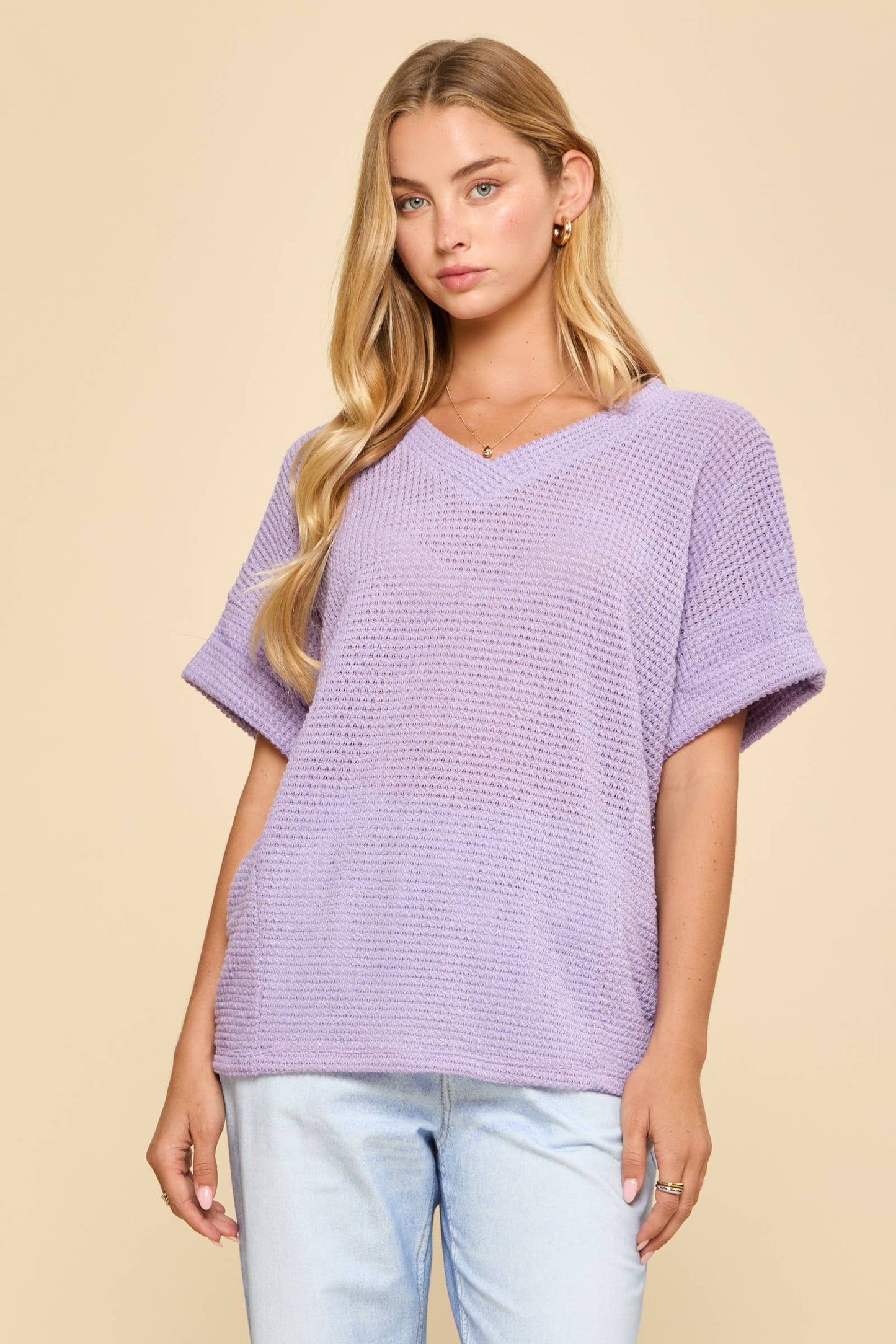 V-Neck Lightweight Sweater Crochet Knit Poncho Top