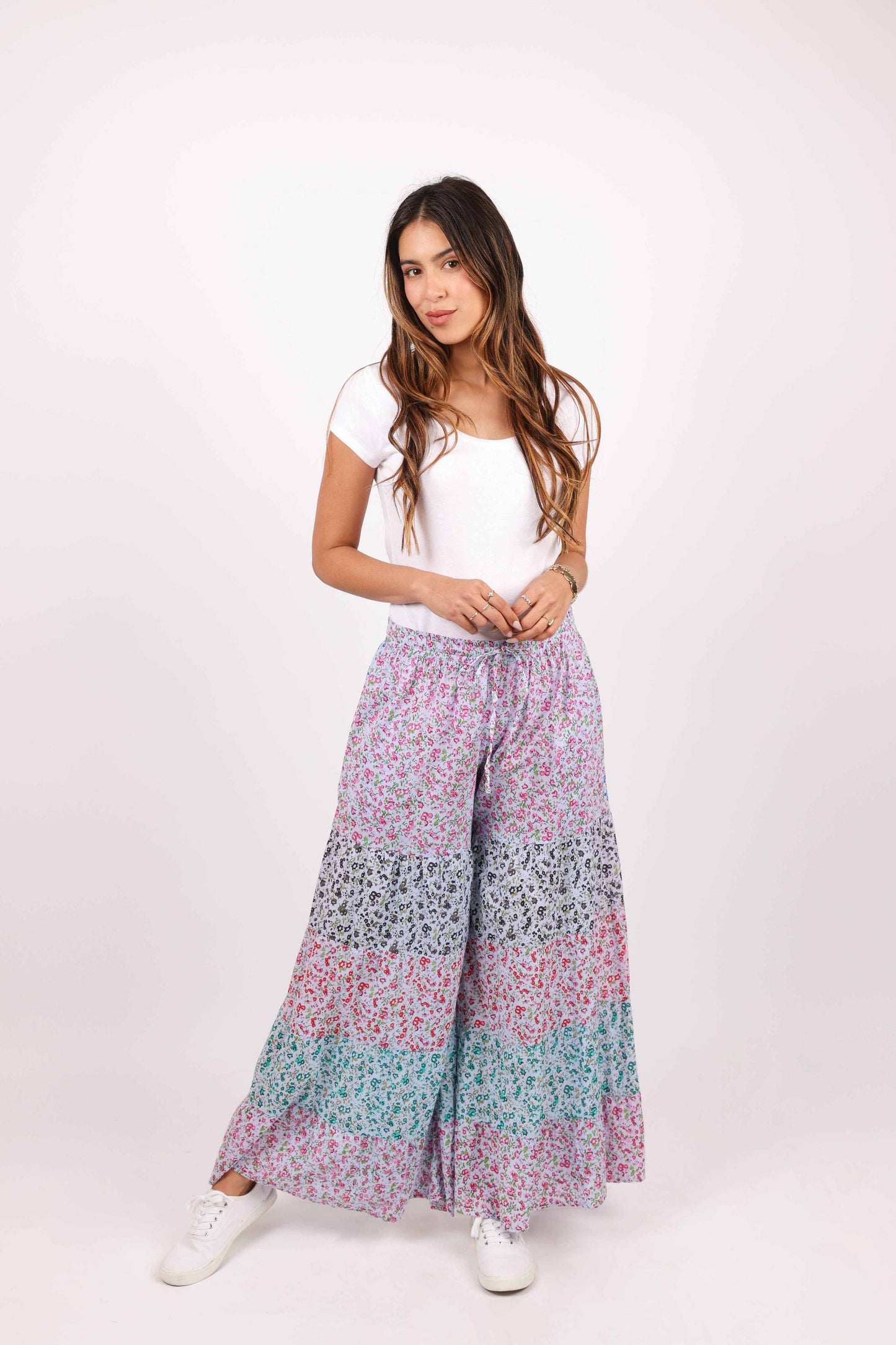 Blue Ditsy Print Cotton Palazzo Pants