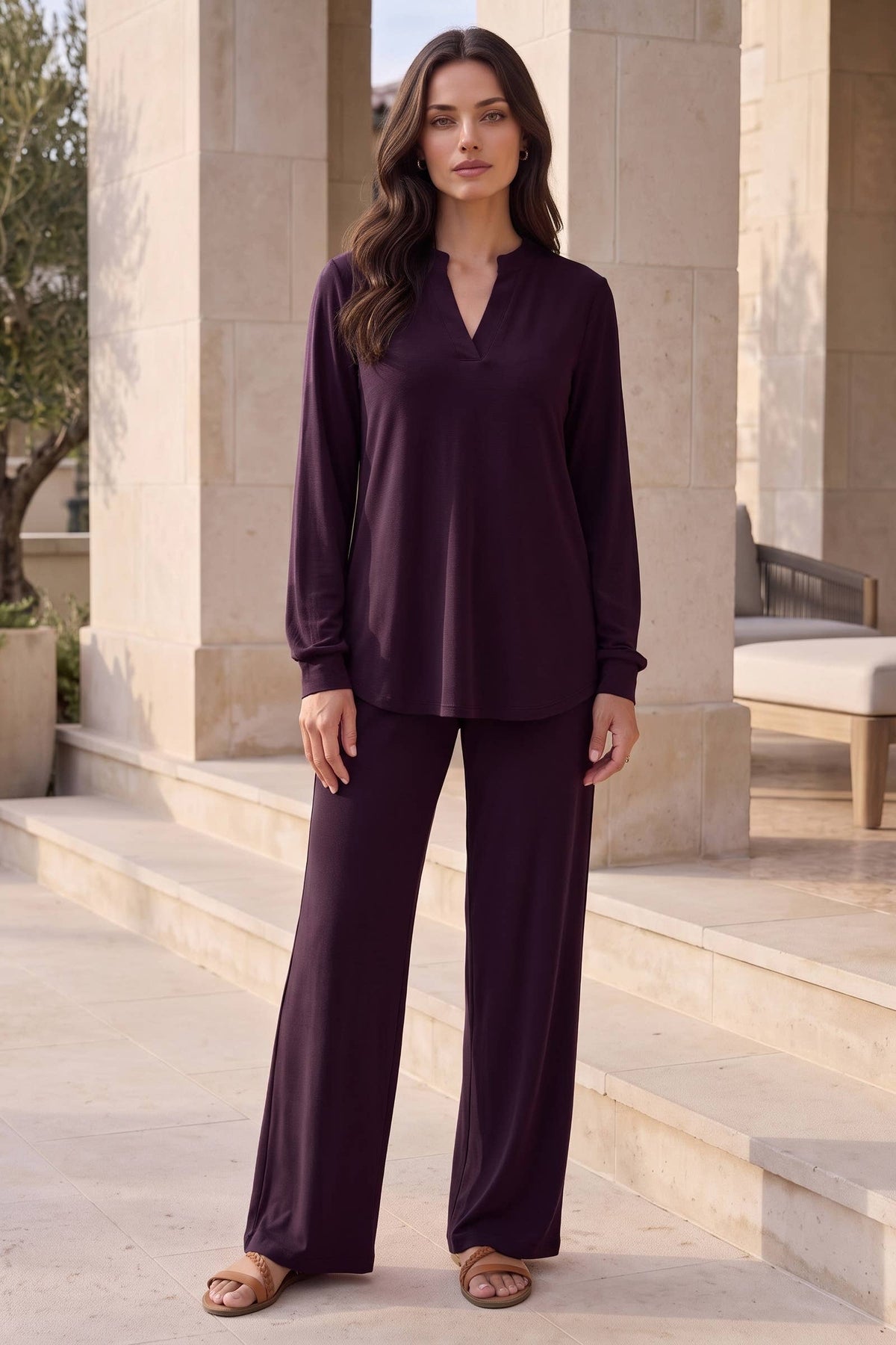 2-Piece Lizzy 3/4 Sleeve Top + Relaxed-Fit Pants Flowy Set