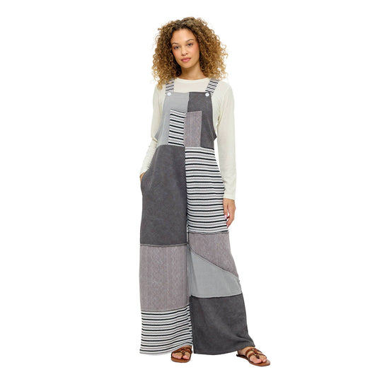 Overall Boho Patchwork Striped  Color block