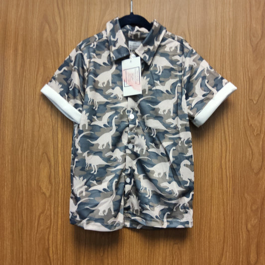 Camouflage Dinosaur Printed Button Shirt