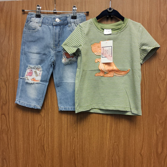 Dinosaur Applique Tee & Denim Pants