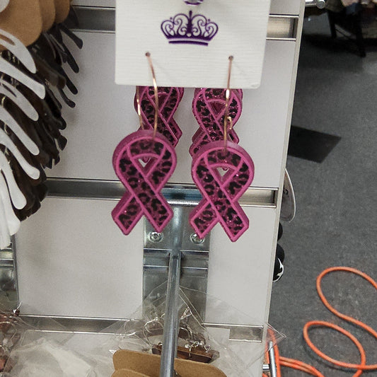 Breast Cancer Leopard Acrylic Earrings