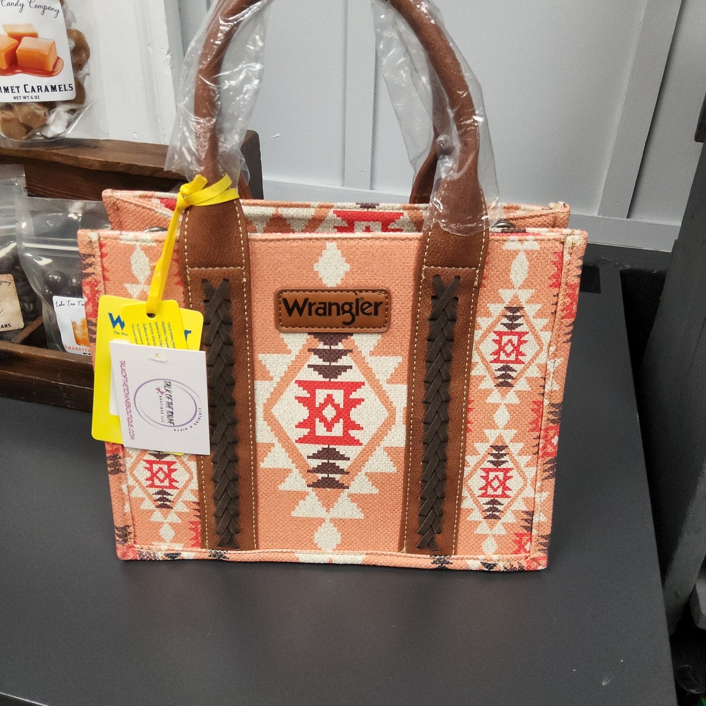 WG2203-8120S Wrangler Southwestern Print Small Canvas Tote/Crossbody - Orange (ONLINE EXCLUSIVE)