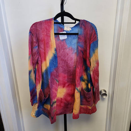 Tye die Funnel neck top, Mustard/Purple