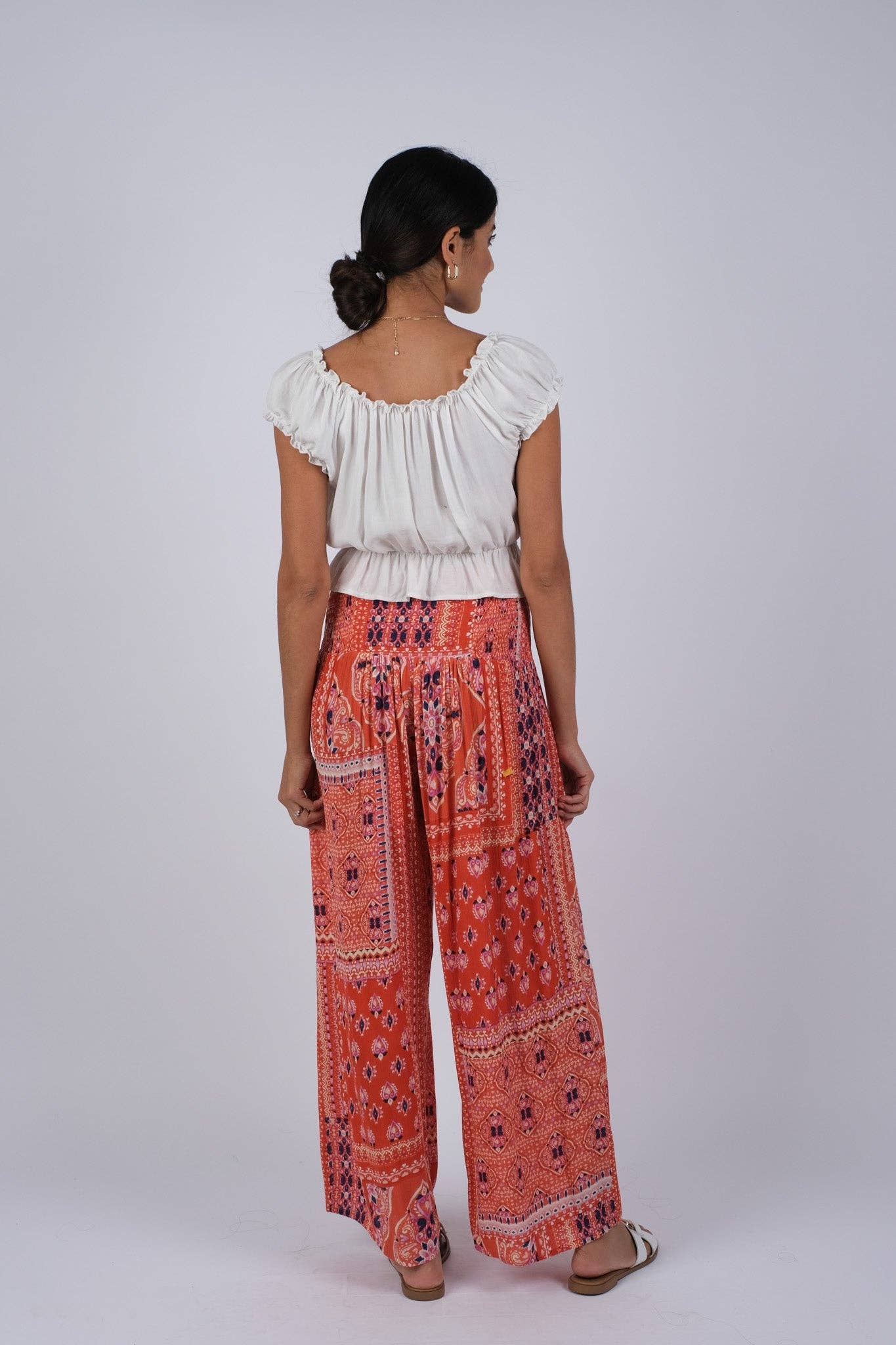Red Wanderlust Blockprint Hippie Pants