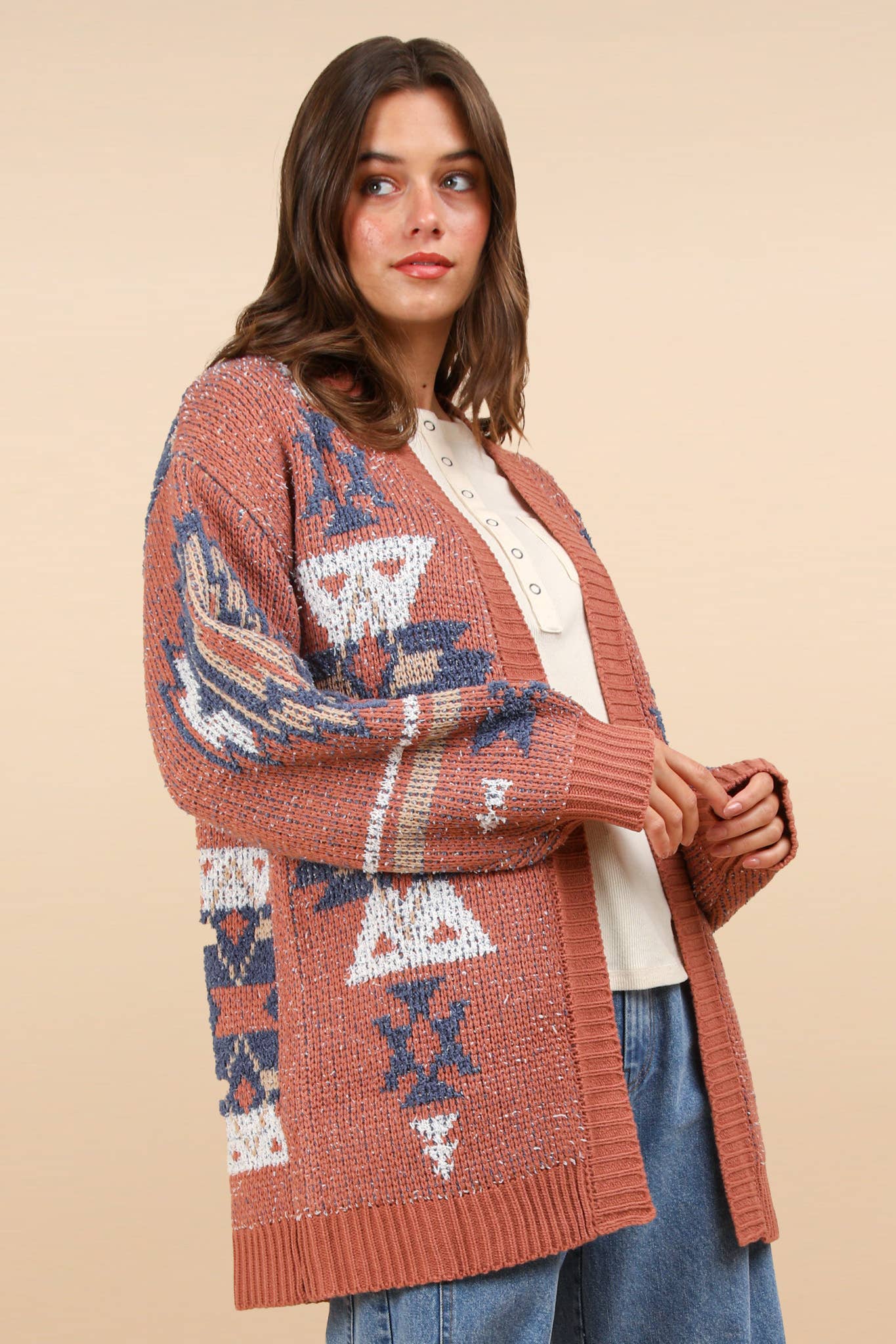 Aztec Printed Knit Sweater Cardigan