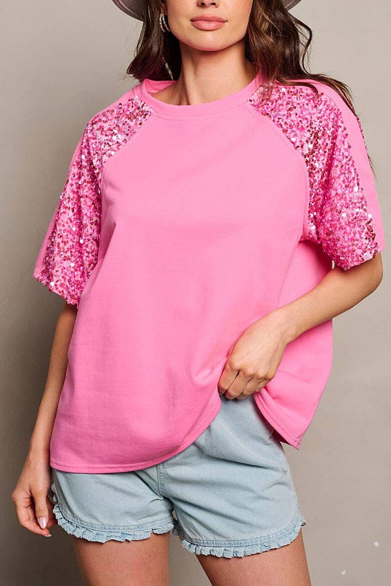 SHORT SEQUINS SLEEVE BLOUSE TOP