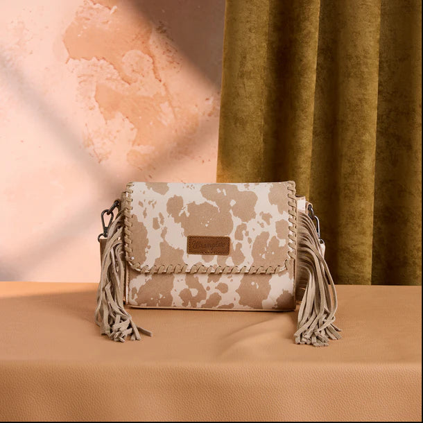 Wrangler Cow Print Fringe Crossbody Bag