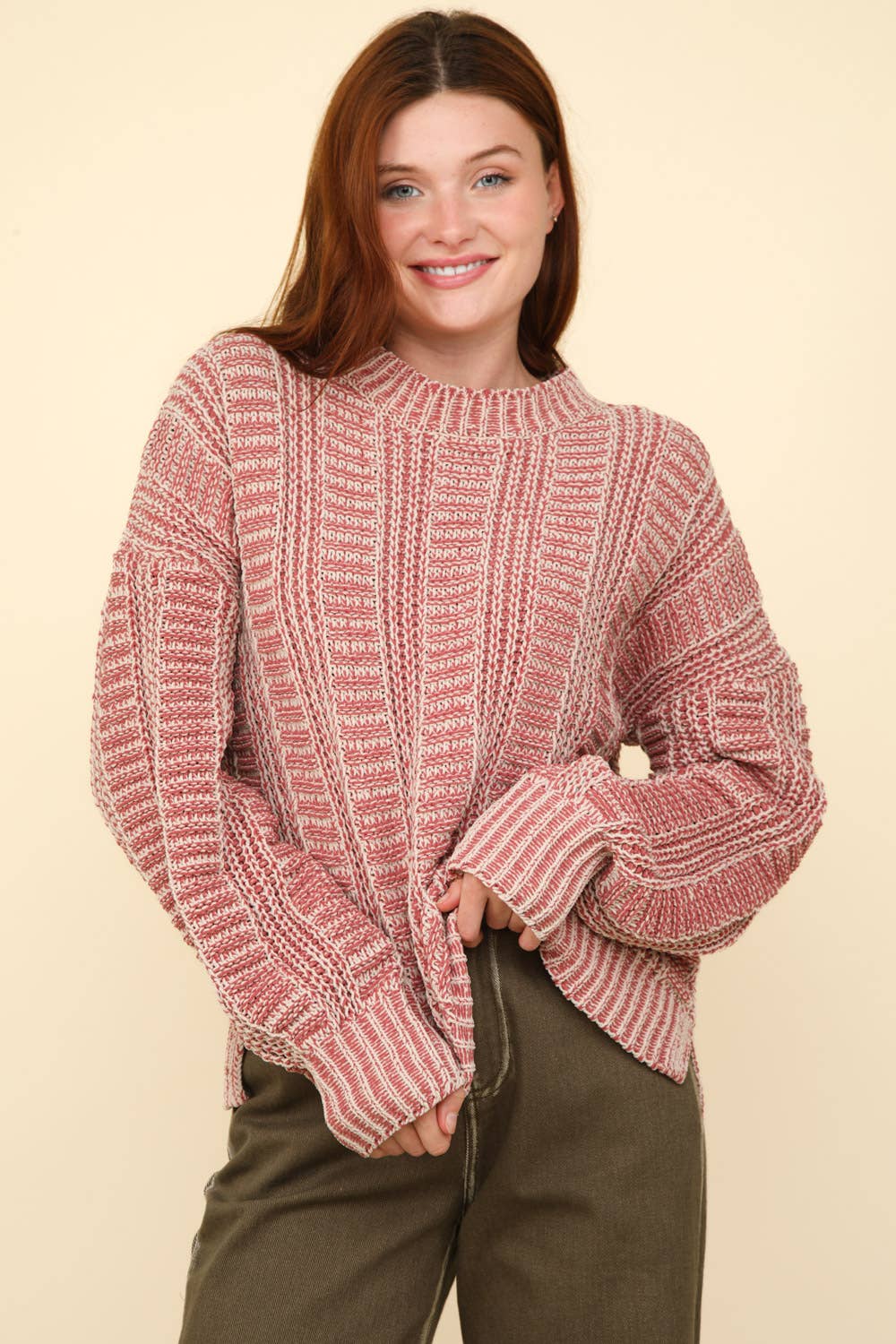 Two Tone Cozy Sweater Knit Top