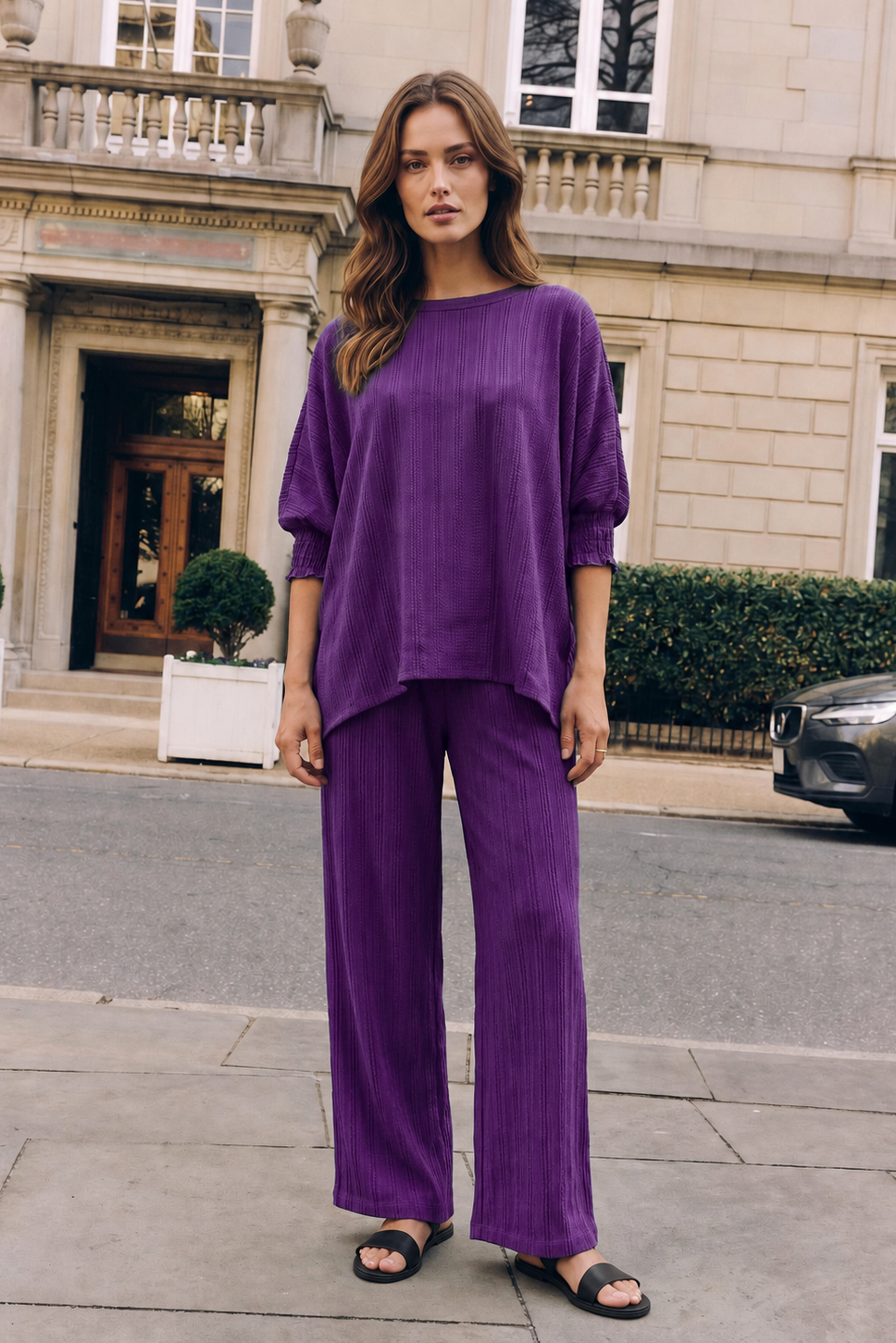 2-Piece Smocked Sleeve Blouse + Relaxed Bottoms