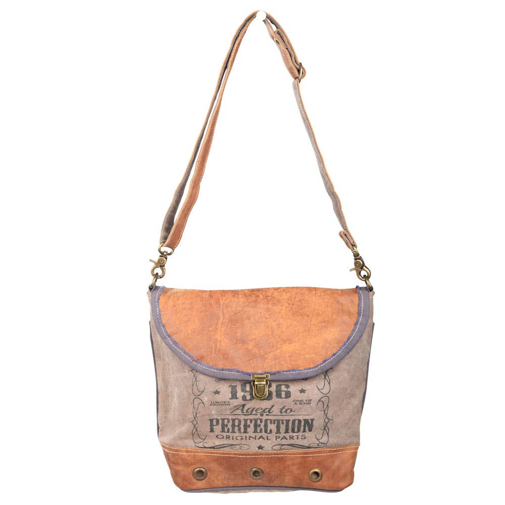 Vintage 1986 Canvas Shoulder Bag With Leather Trim And Flap