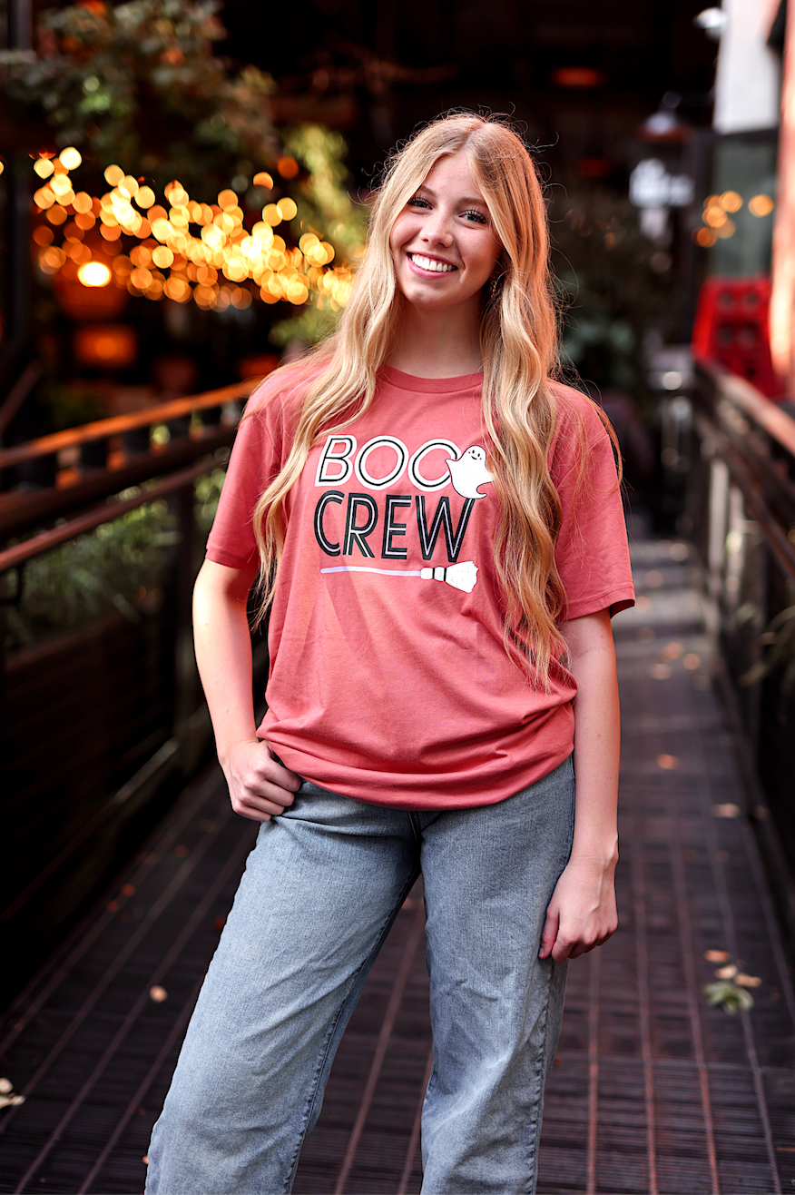Halloween Graphic Tee - Boo Crew - (Rust)