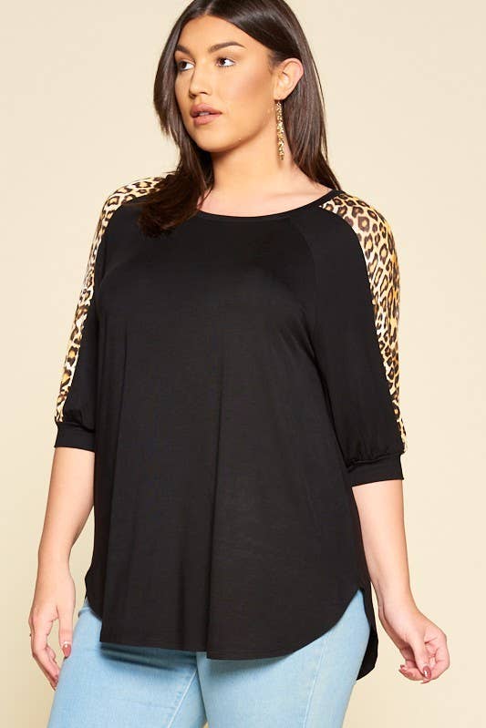 Animal Print Sleeve Casual Top