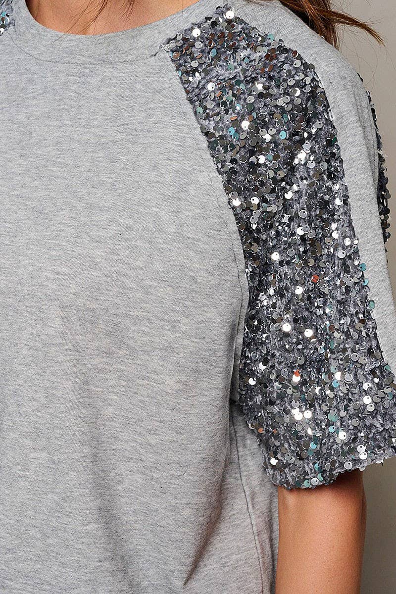 SHORT SEQUINS SLEEVE BLOUSE TOP